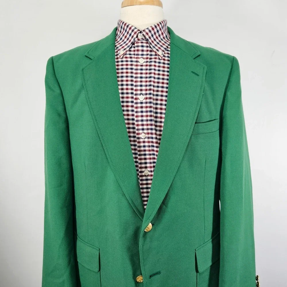 Stafford Men's Sport Coat Blazer Two Button Solid Green Poly Wool Size 46L
